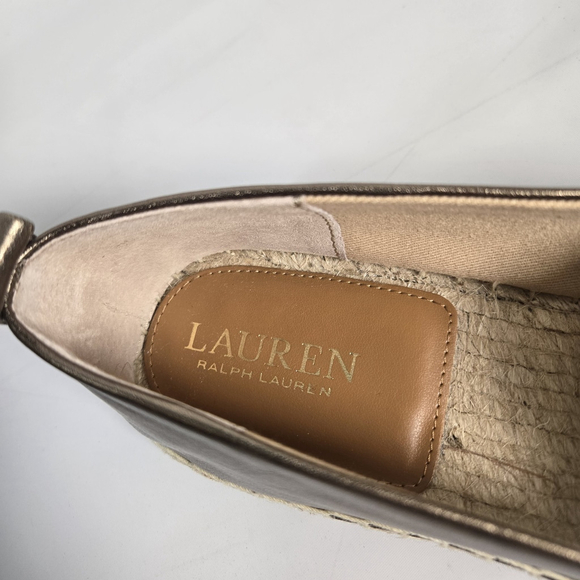 Lauren Ralph Lauren Cameryn Espadrille 9.5 Aged Gold Canvas LRL Flat NIB ($125) - Picture 8 of 14